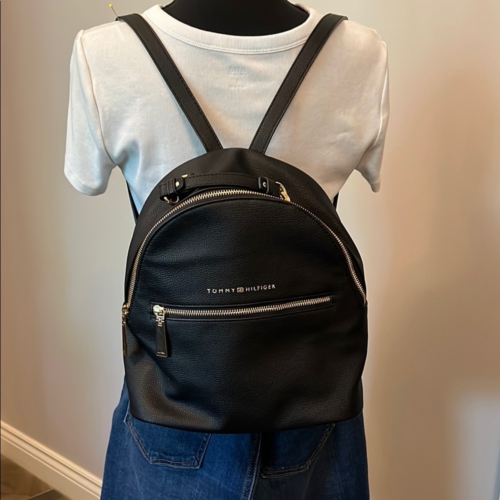 Tommy Hilfiger Black Backpack with Gold Accents